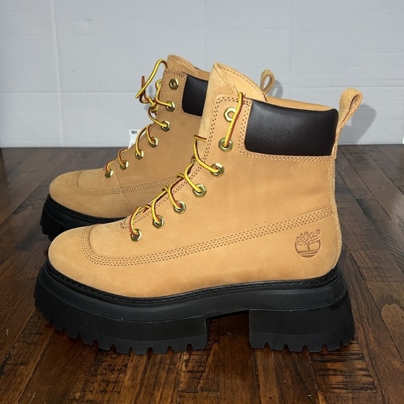 Timberland Sky Boots Wheat Nubuck Leather 6” Lace Up Platform Lug Soles Sz 7 - Picture 6 of 16